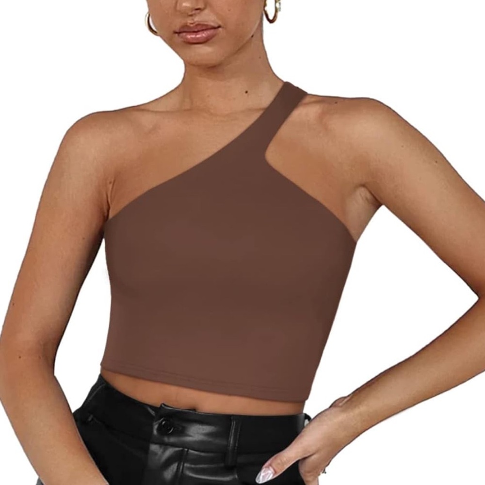 NWT REORIA One-Shoulder Brown Crop Top